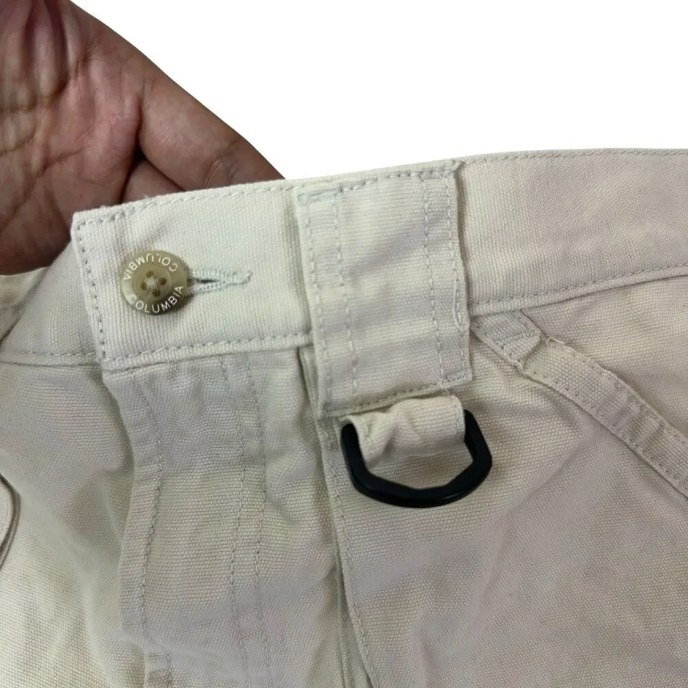 Vintage Columbia PFG Cargo Shorts Mens Medium Beige Cotton Fishing Elastic